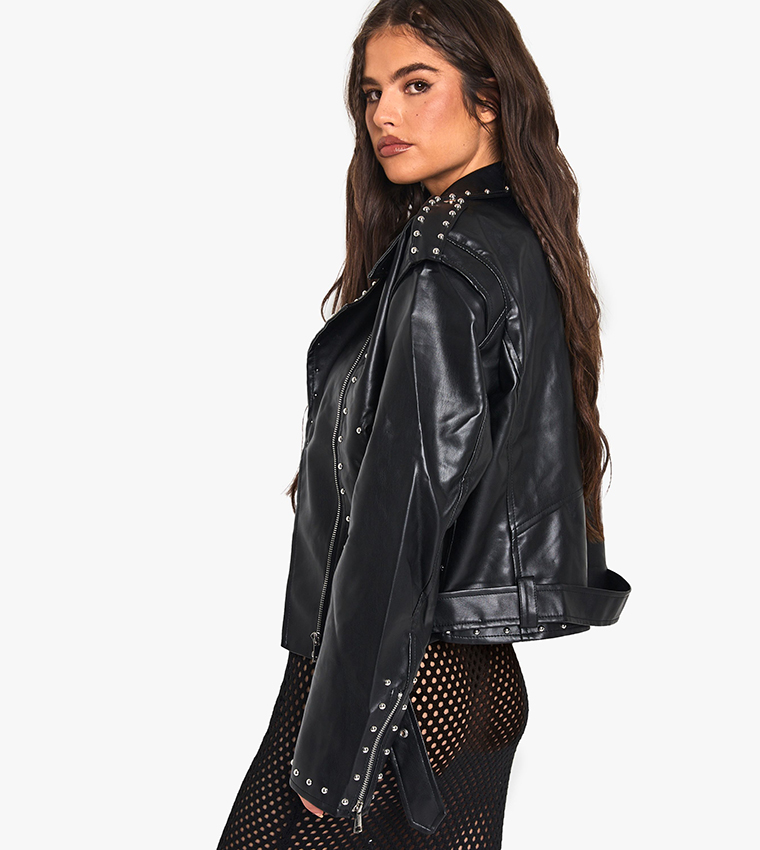 Studded Faux Leather Biker Jacket