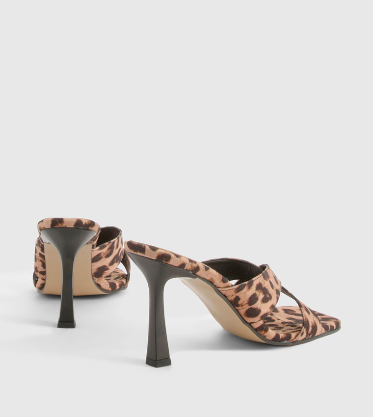 Buy Boohoo Leopard Crossover Heeled Sandals In Multiple Colors