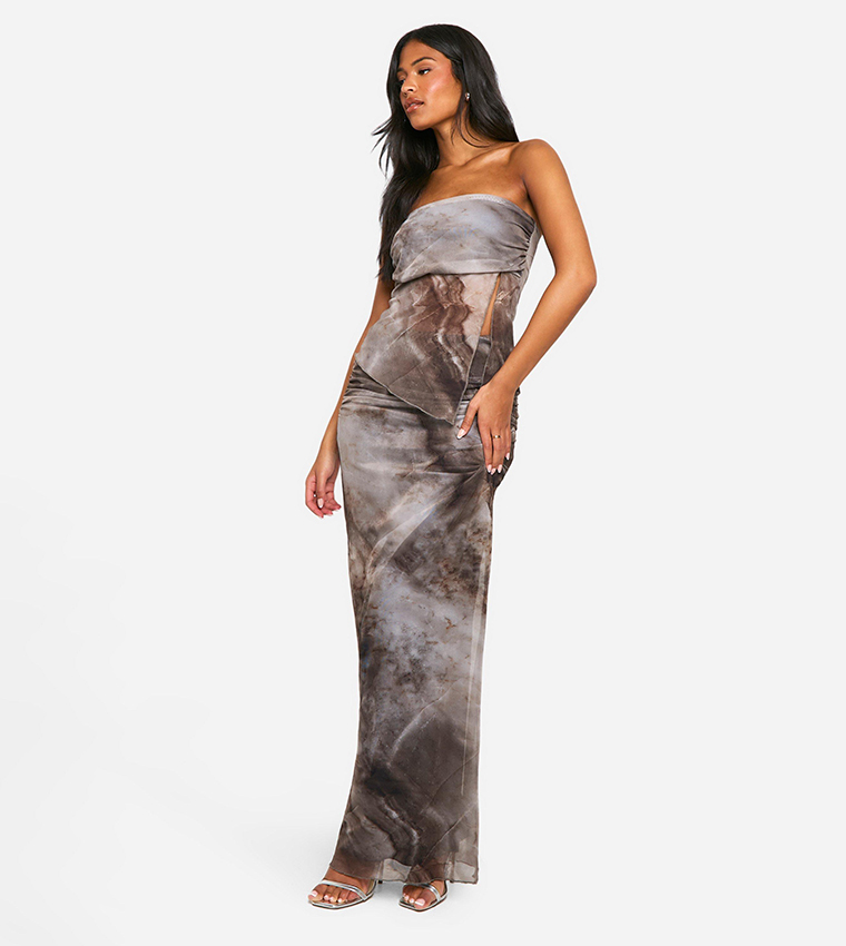 Buy Boohoo Tall Abstract Print Maxi Skirt In Grey 6thStreet UAE