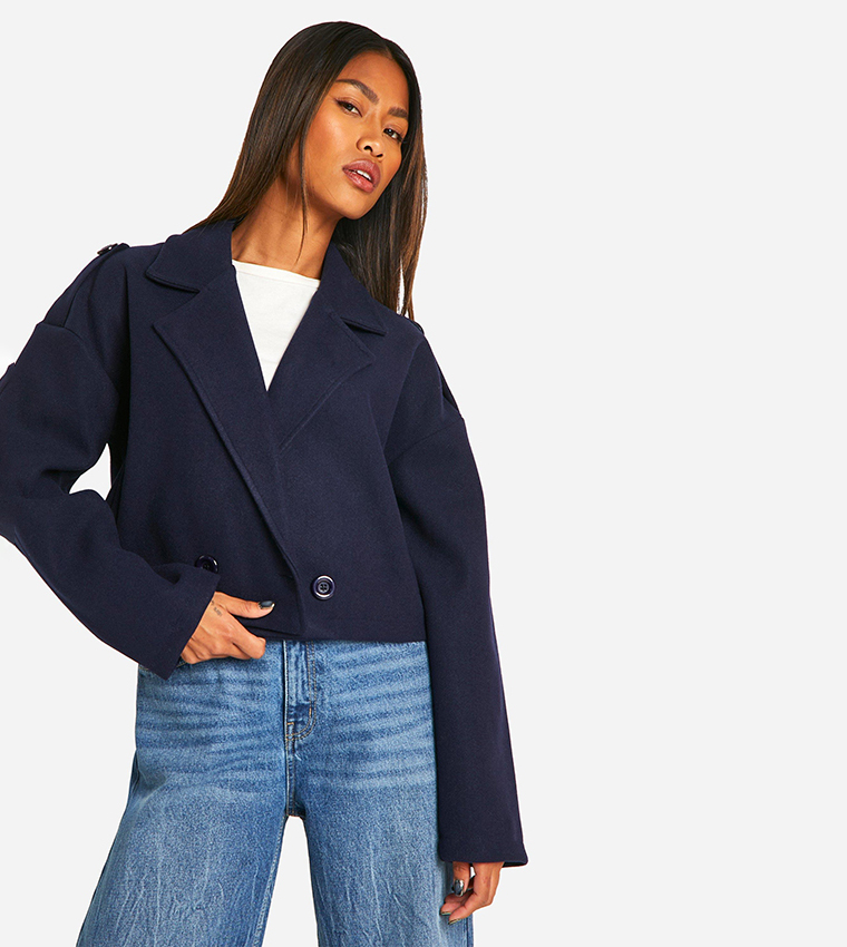 Double Breasted Lapel Collar Crop Blazer