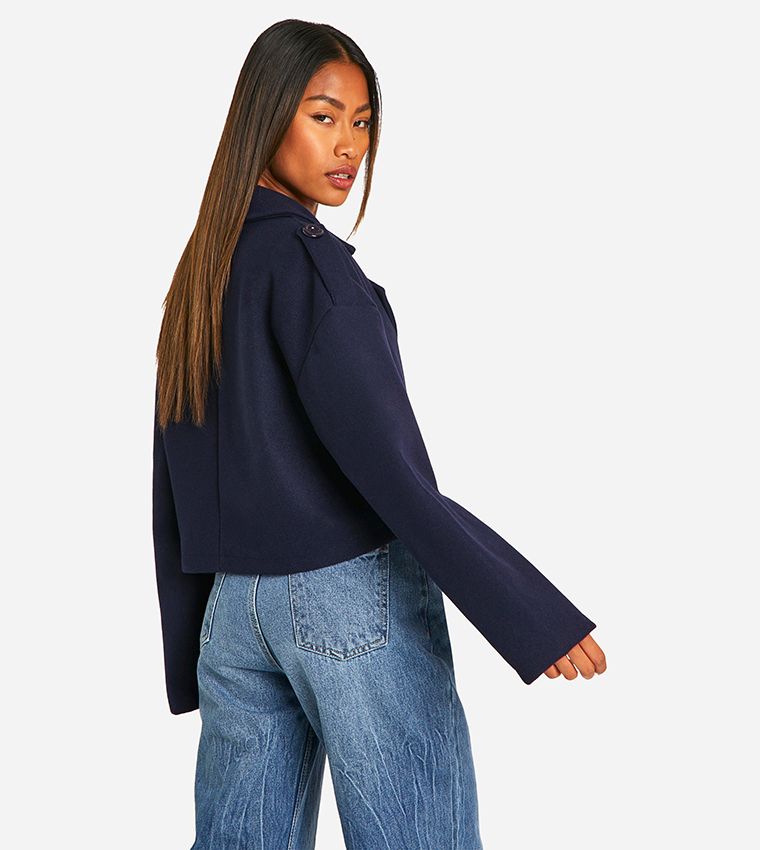 Double Breasted Lapel Collar Crop Blazer