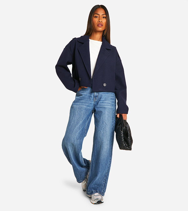Double Breasted Lapel Collar Crop Blazer