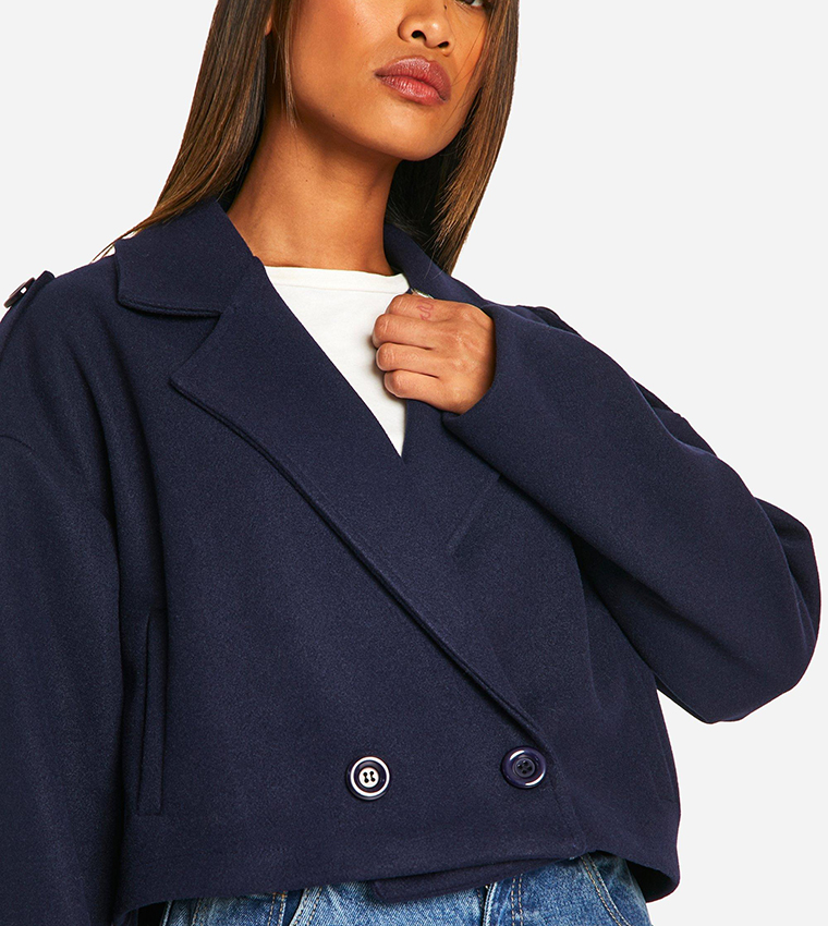 Double Breasted Lapel Collar Crop Blazer