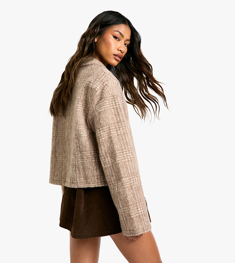 Checkered Wool Look Collar Jacket