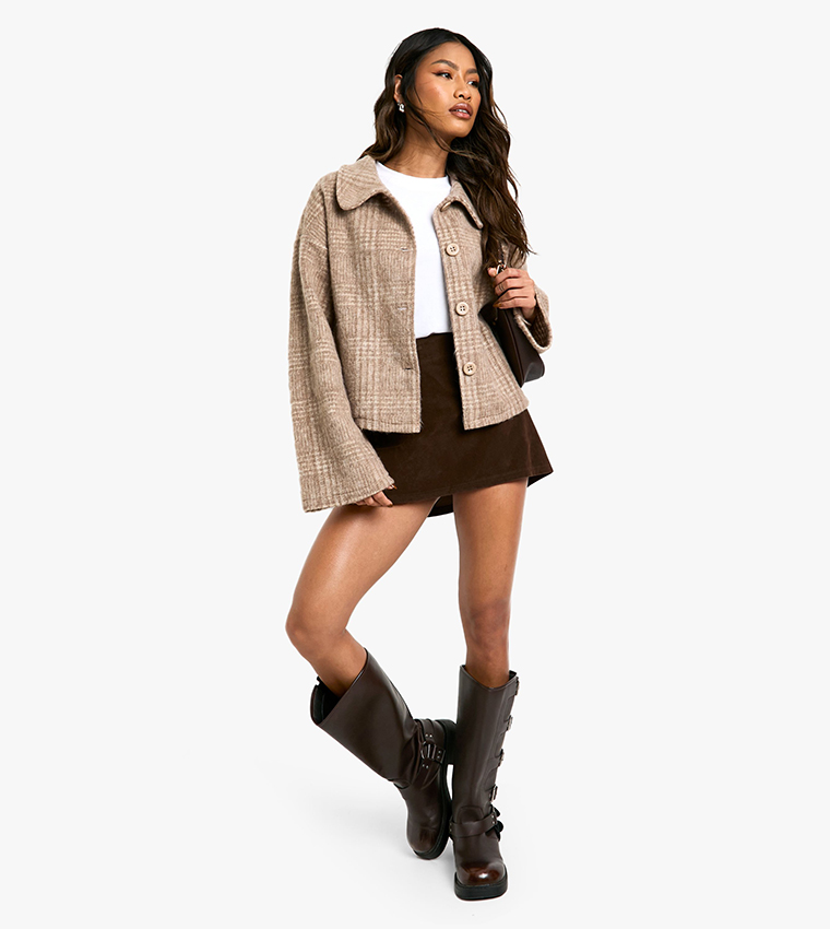 Checkered Wool Look Collar Jacket