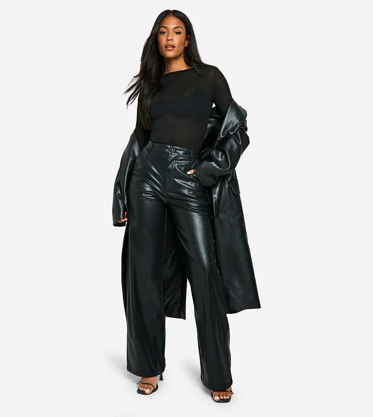 Tall Wide Leg Faux Leather Trousers