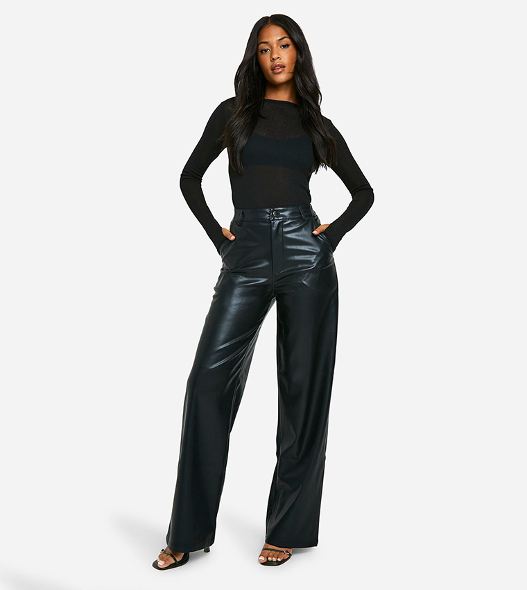 Tall Wide Leg Faux Leather Trousers