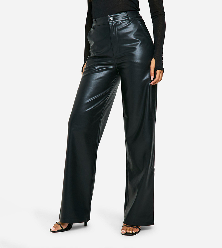 Tall Wide Leg Faux Leather Trousers