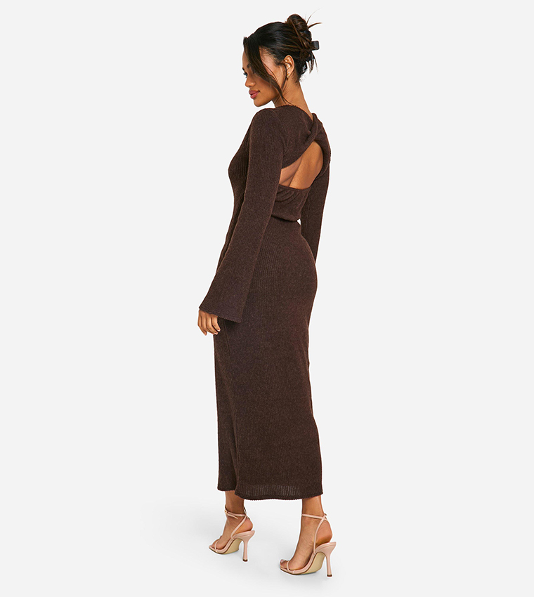 Ribbed Twist Back Midaxi Dress