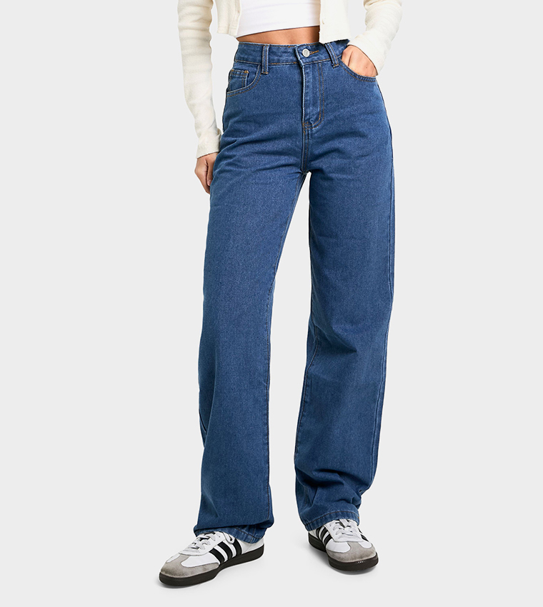 بنطال جينز بويفريند بخصر عالي