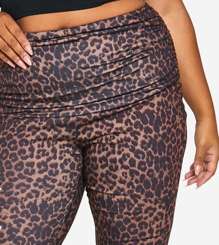 Buy Boohoo Curve Leopard Print Flared Trousers In Leopard