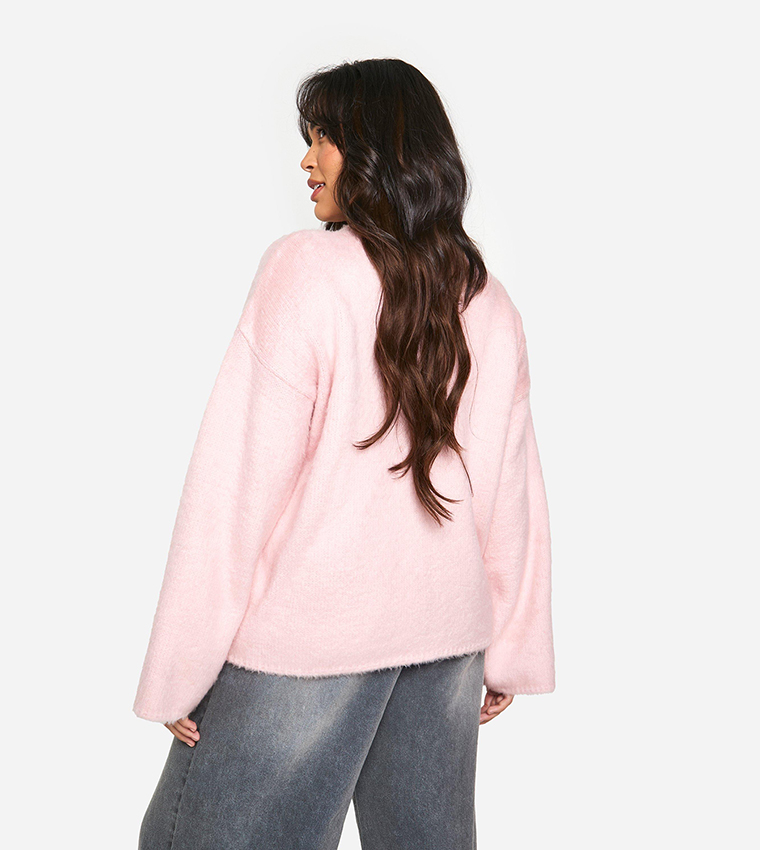 Buy Boohoo Curve Fluffy Knitted Jumper In Pink 6thStreet Kuwait