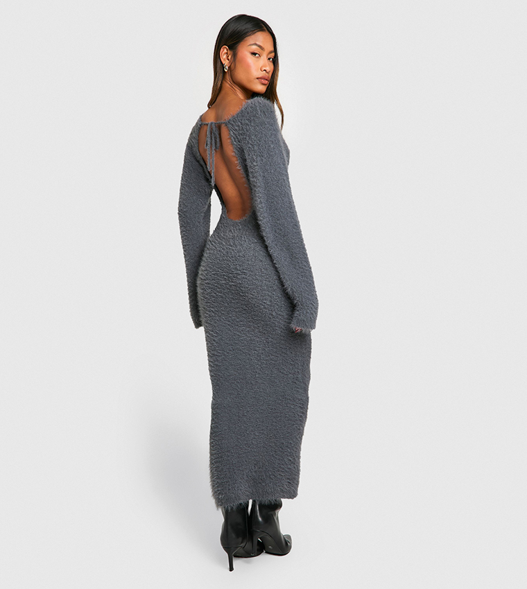 strapless open back dress Kendrick White Sequin Knit Long Sleeve Maxi Dress