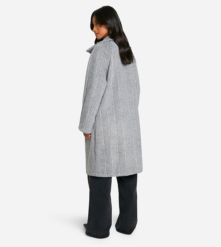 Petite Herringbone Checkered Wool Look Coat