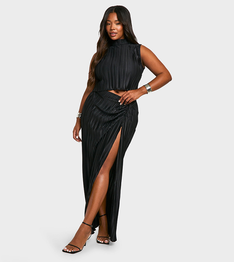 Curve Plisse Top & Ruched Maxi Skirt Co-Ord Set