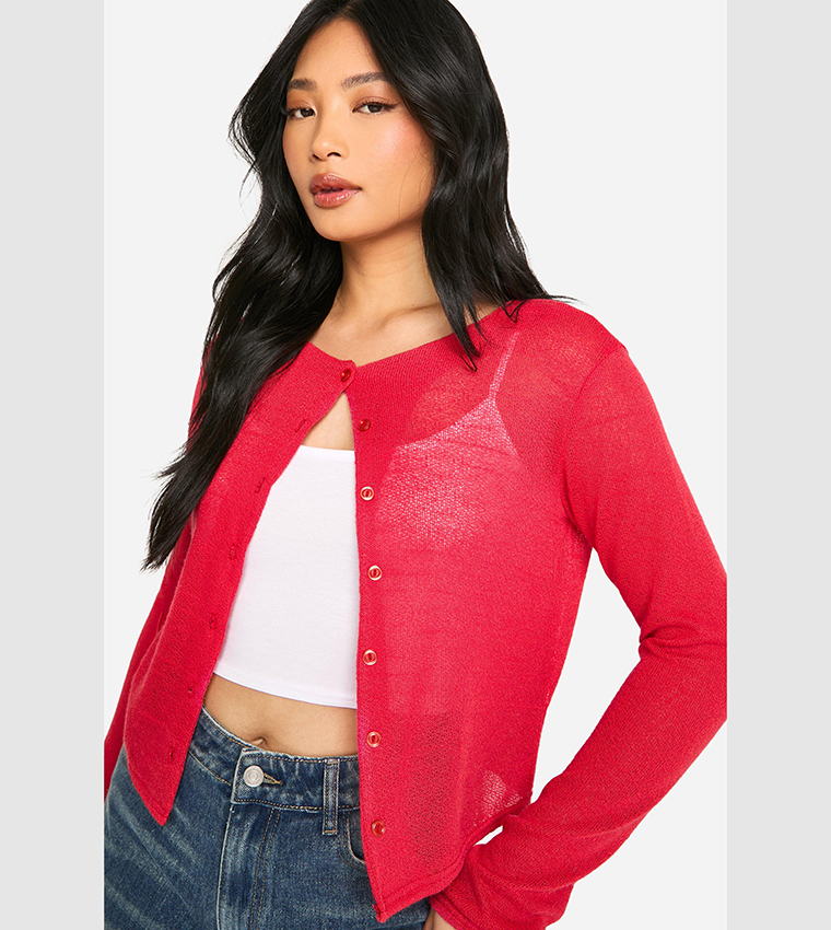 Buy Boohoo Petite Long Sleeves Crop Cardigan In Red 6thStreet Kuwait