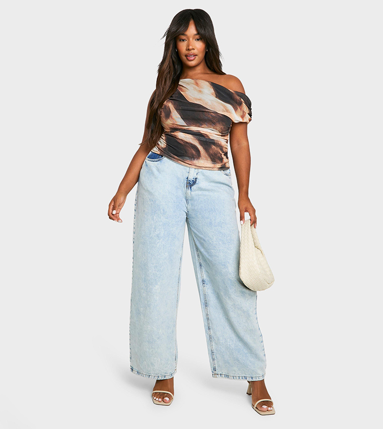 Curve Abstract Asymmetric Ruched Top