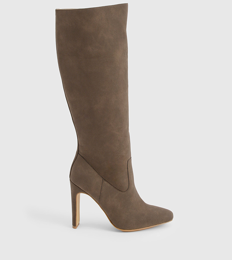 Wide Fit Nubuck Low Heel Knee High Boots