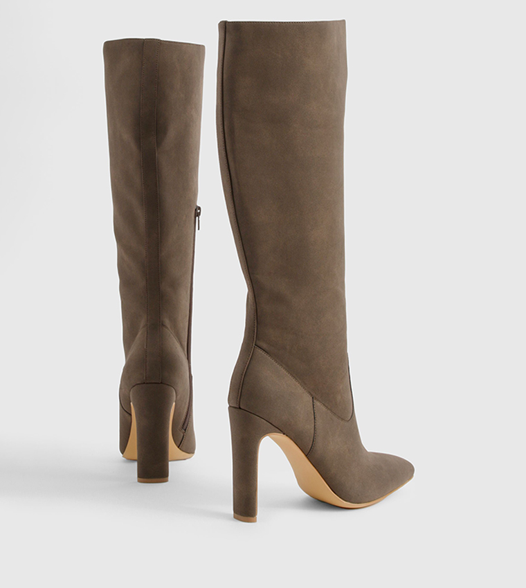 Wide Fit Nubuck Low Heel Knee High Boots