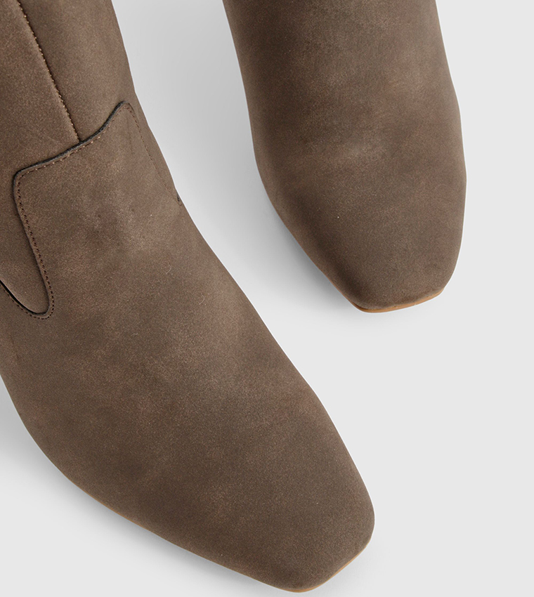 Wide Fit Nubuck Low Heel Knee High Boots