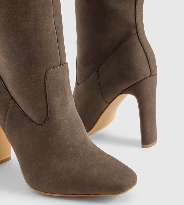 Wide Fit Nubuck Low Heel Knee High Boots