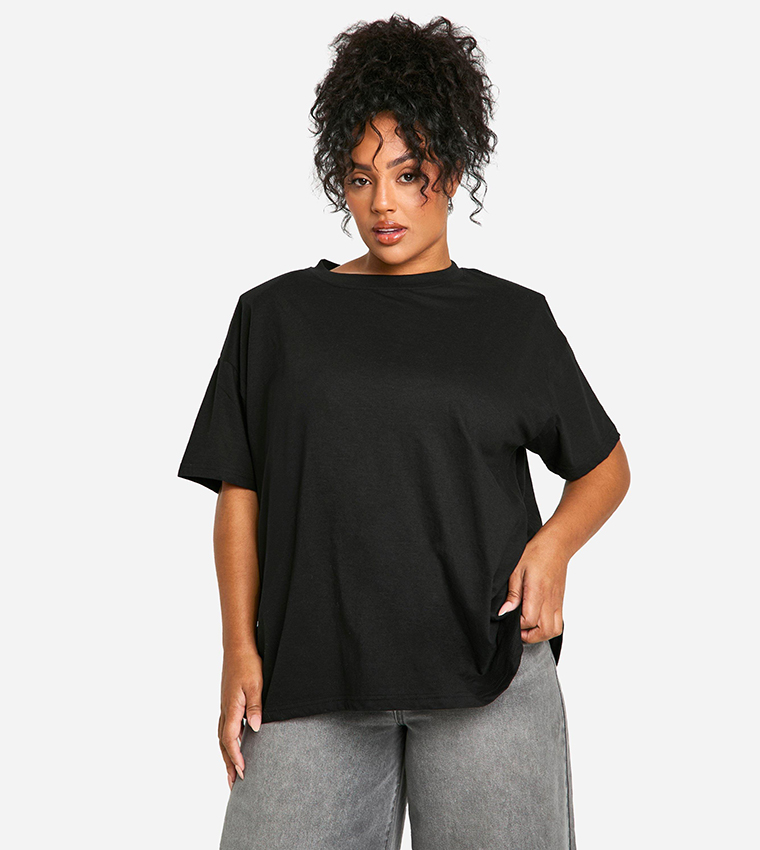 Buy Boohoo Curve Shoulder Pad Oversized T Shirt In Black