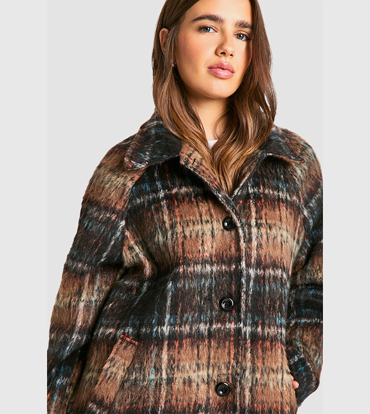 Plaid Wool Look Coat