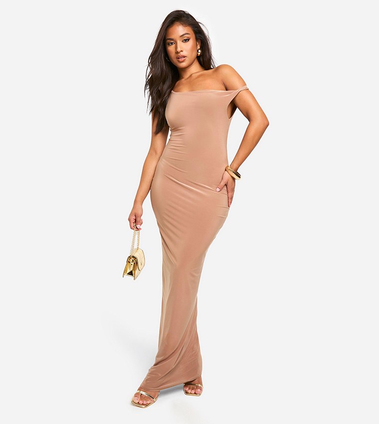 Petite off the shoulder maxi dress best sale