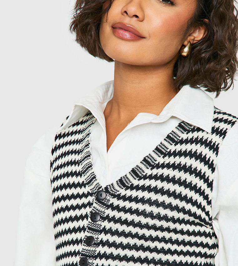 Tall Mono Striped Knitted Sweater Vest