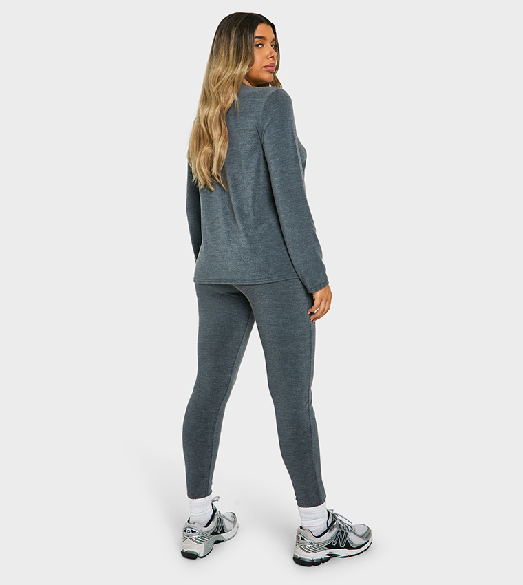 Buy Boohoo Elastic Waist Ribbed Maternity Leggings In Grey