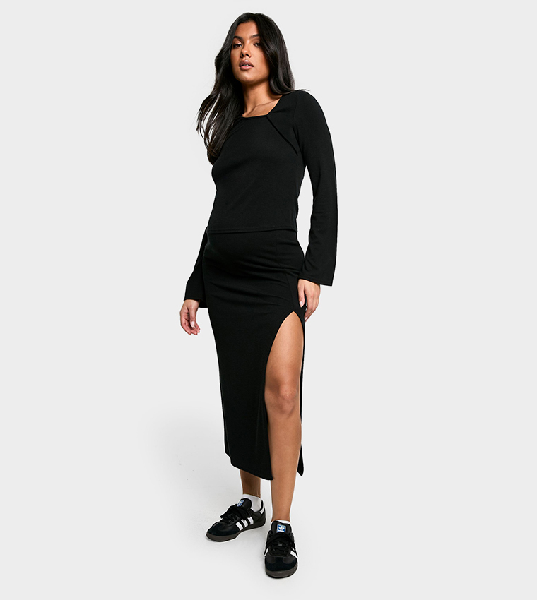 Ribbed Maternity Midaxi Skirt