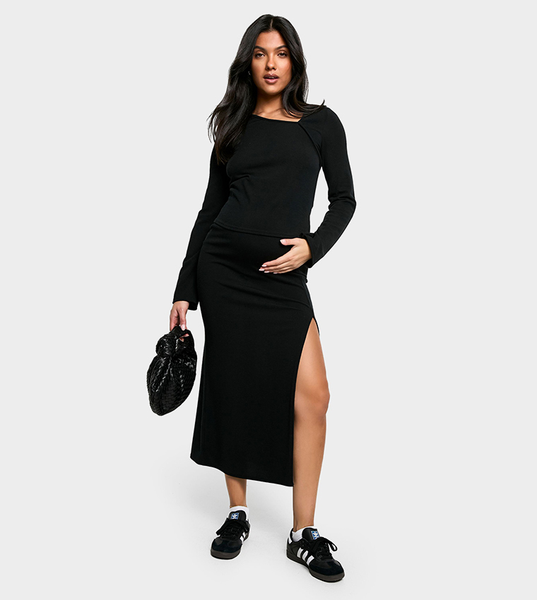 Ribbed Maternity Midaxi Skirt