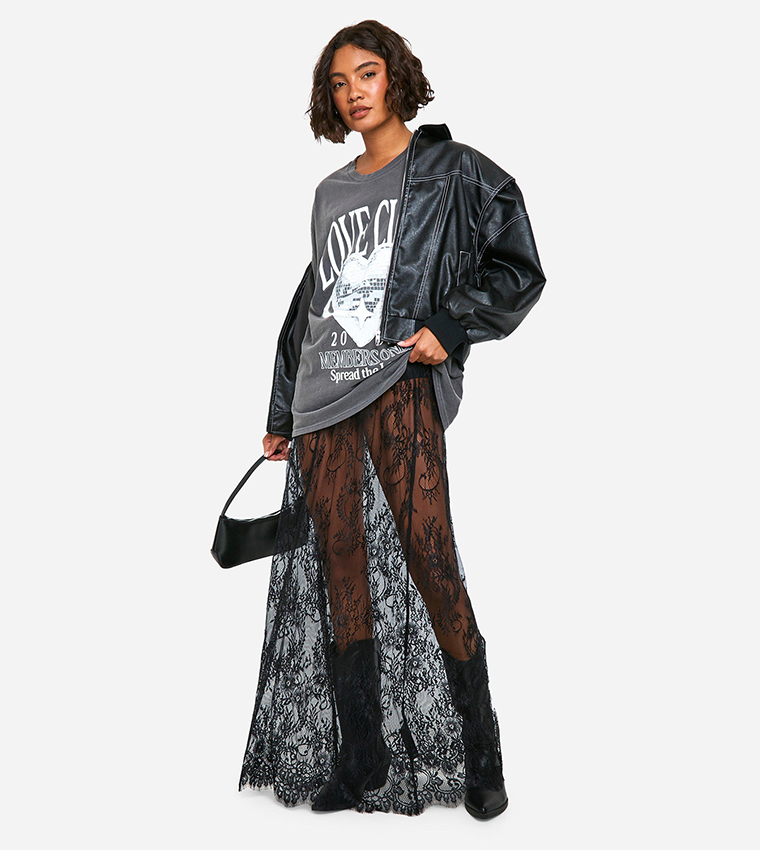 Tall Eyelash Lace Column Maxi Skirt