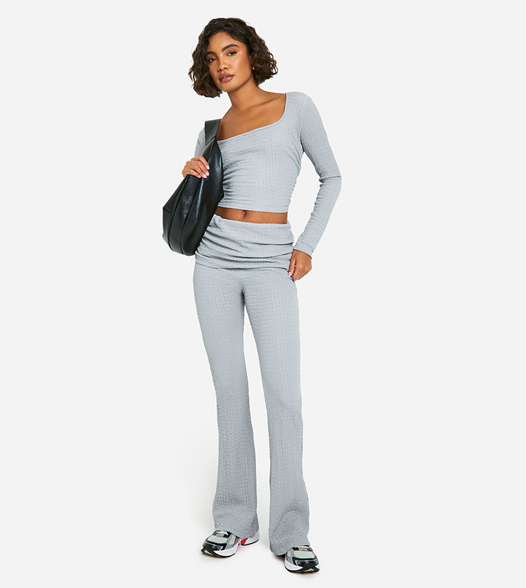 Tall Crinkle Long Sleeves Top and Foldover Flared Pant Set