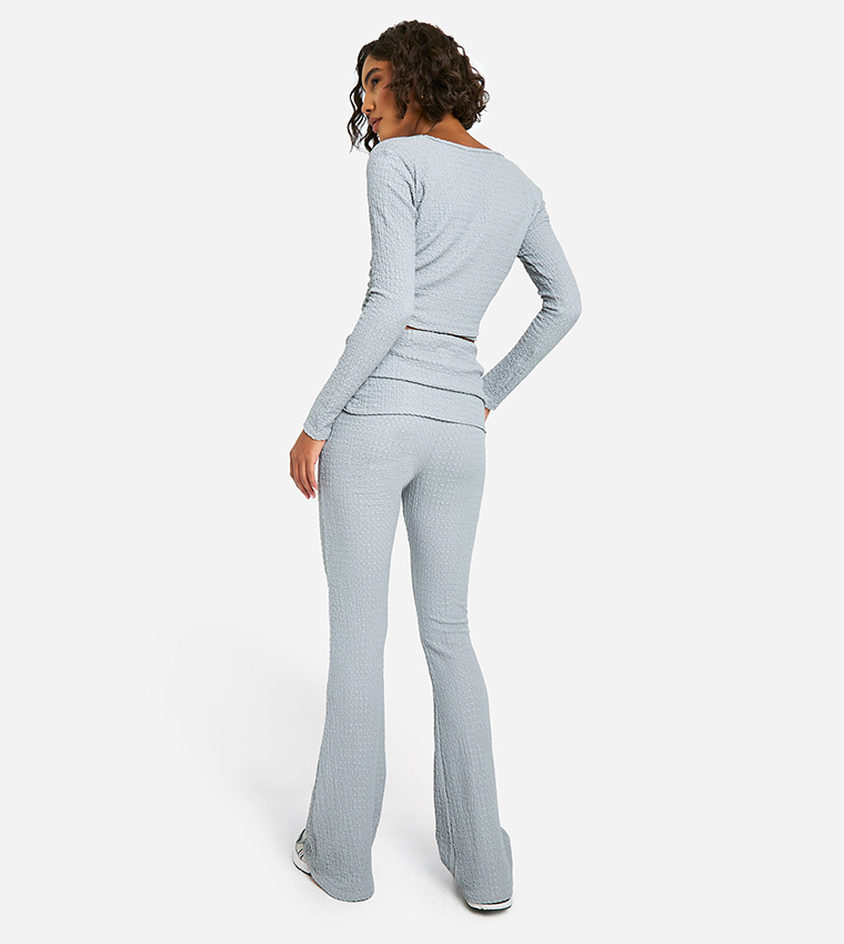 Tall Crinkle Long Sleeves Top and Foldover Flared Pant Set