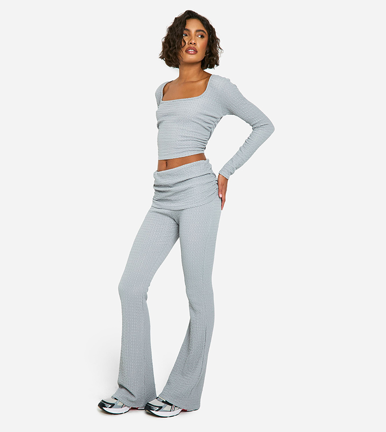 Tall Crinkle Long Sleeves Top and Foldover Flared Pant Set