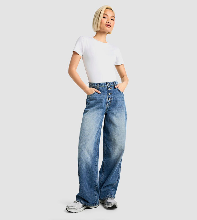Button Detail Slouchy Fit Jeans