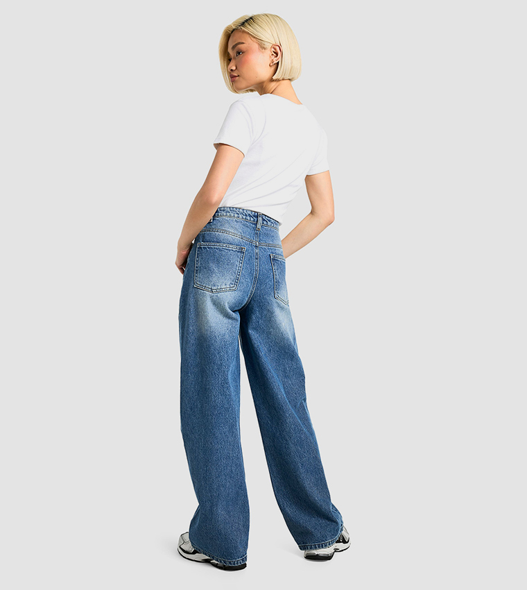 Button Detail Slouchy Fit Jeans