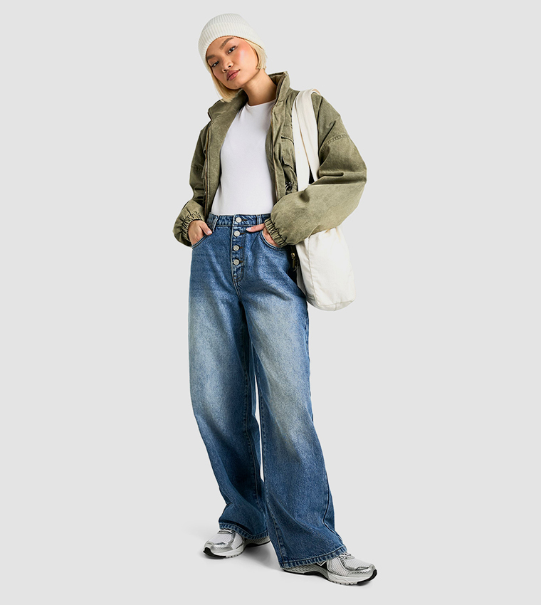 Button Detail Slouchy Fit Jeans