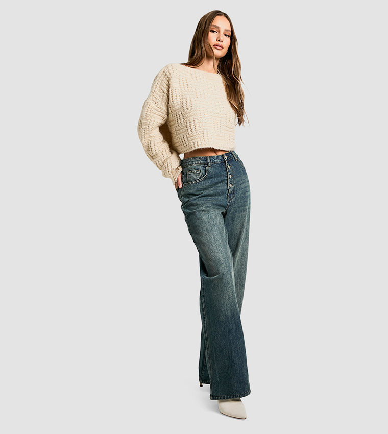Button Detail Slouchy Fit Jeans