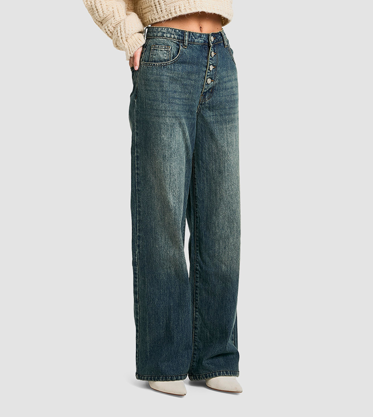 Button Detail Slouchy Fit Jeans