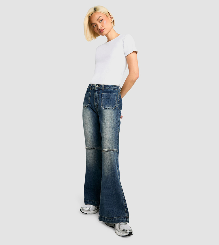 Pocket Detail Stretch Flared Jeans