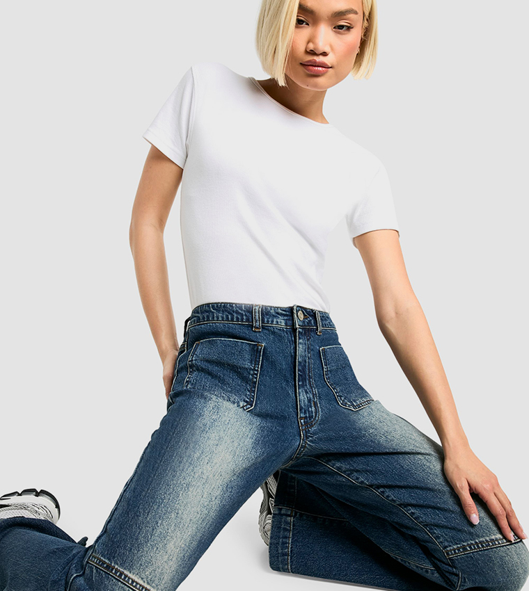 Pocket Detail Stretch Flared Jeans