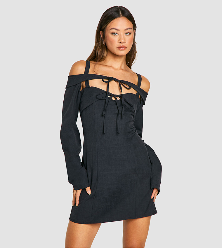 Tall Bardot Cut-Out Tailored Mini Dress