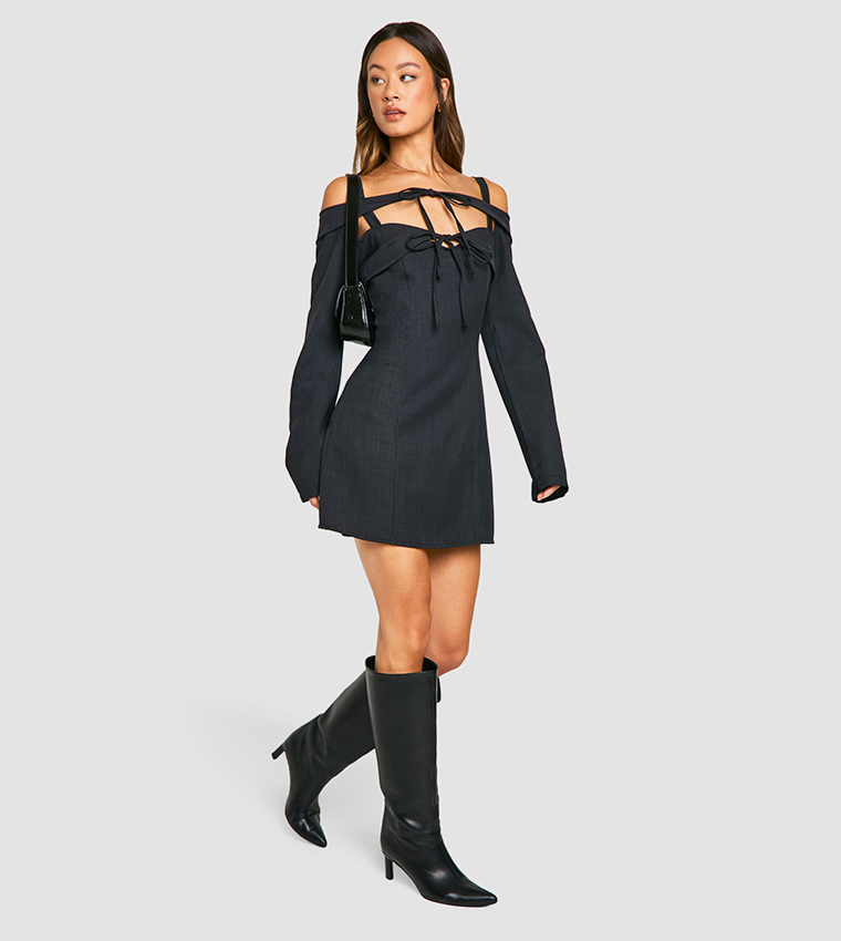 Tall Bardot Cut-Out Tailored Mini Dress