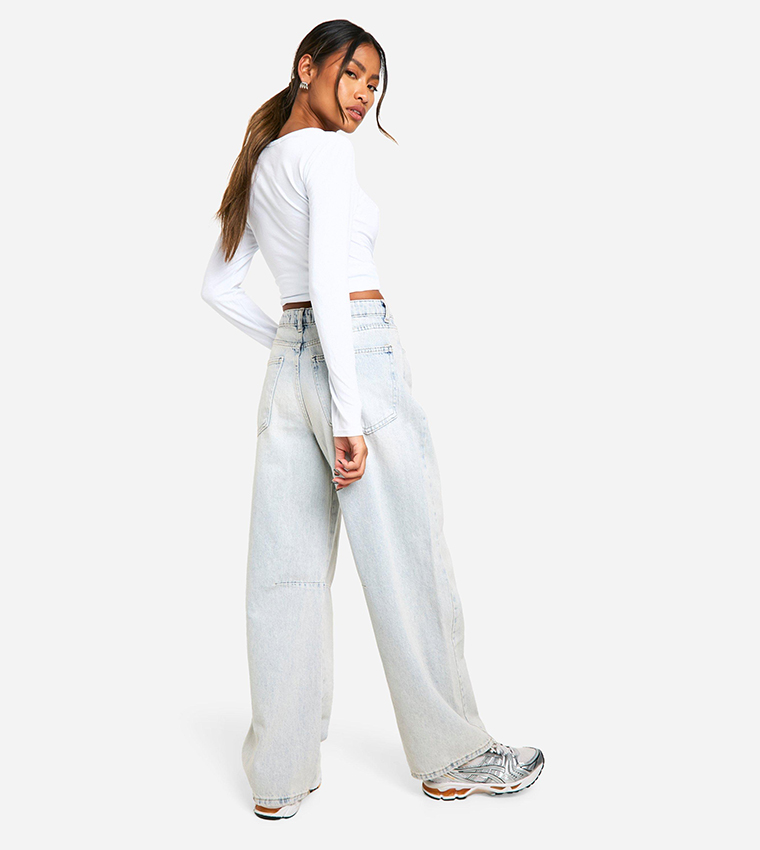 Washed Seam Detail Wide Leg Jeans