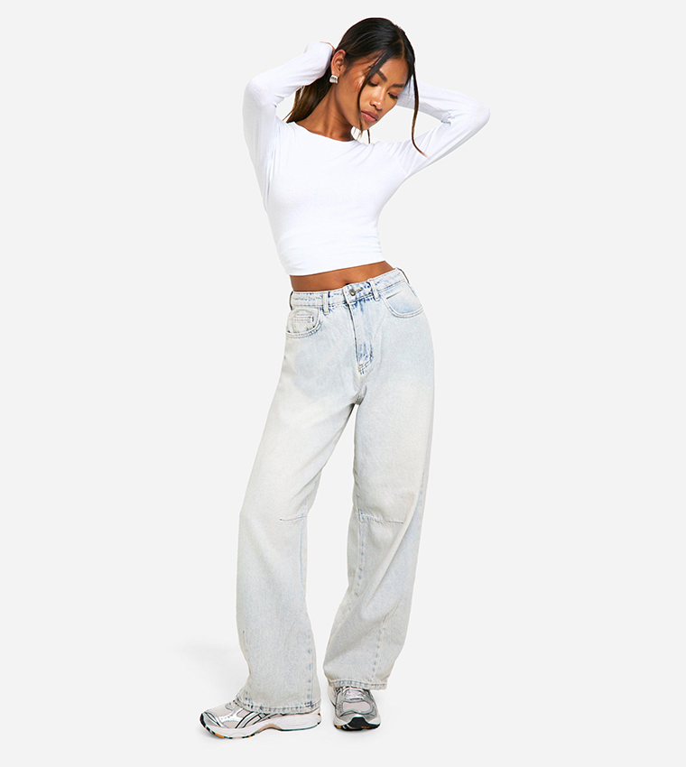 Washed Seam Detail Wide Leg Jeans