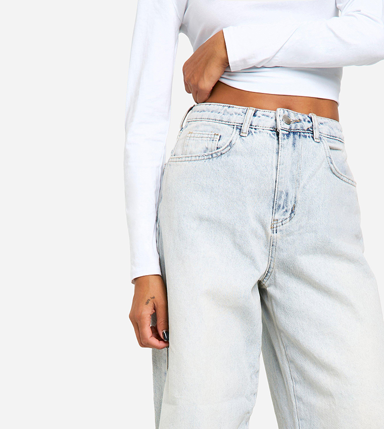 Washed Seam Detail Wide Leg Jeans