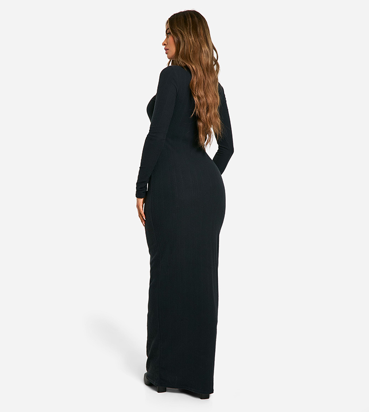 Ribbed Long Sleeves Maxi Dress
