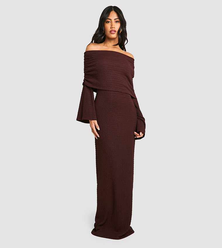 Textured Slouchy Bardot Maxi Dress